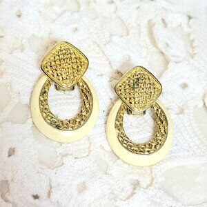 1970's Vintage Doorknocker Ring Timeless Textured Clip-on Estate Earrings